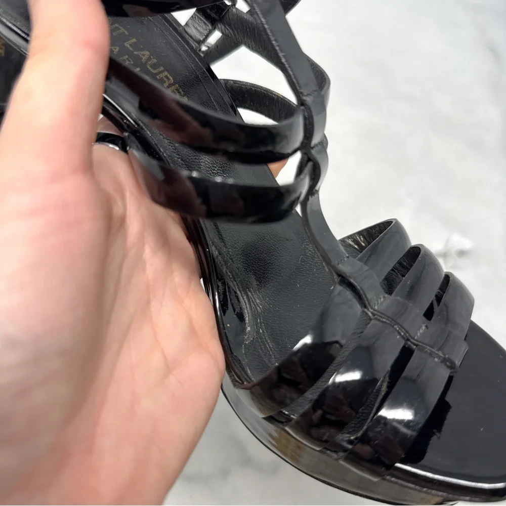 Saint Laurent Bianca 105 Patent Leather Strappy Platform Sandal Heels Black 36.5 - Picture 8 of 16